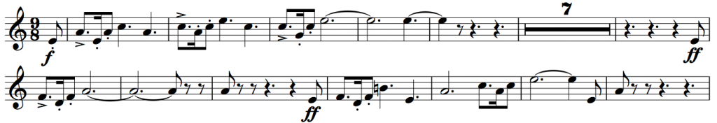 Fig. 40b: Wagner, Die Walküre, Act III, bass trumpet in D part bars 12-34.